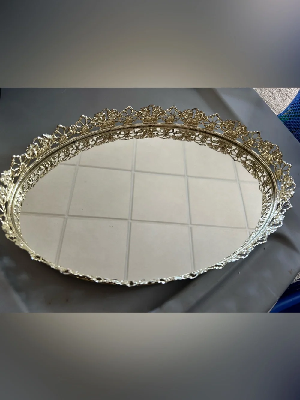 Ornate Gold Oval Vanity Mirror Tray - Elegant Home Accent